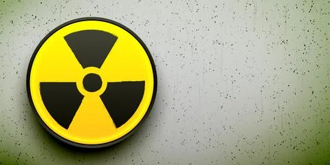 Radiation button on a grunge wall background. Nuclear alert black and yellow Illustrazione stock