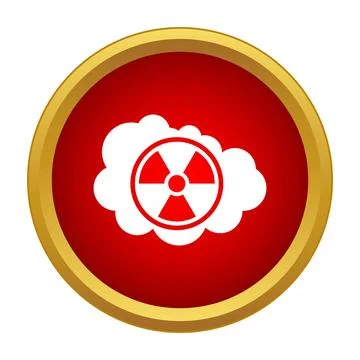 Radiation cloud symbol on red background with gold frame Stock Illustration