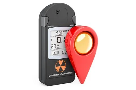 Radiation dosimeter with map pointer. 3D rendering Stock Illustration