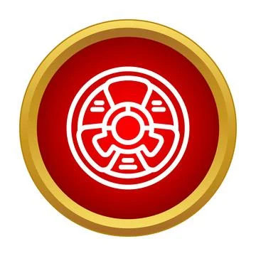 Radiation hazard symbol in a red button with golden border 스톡 일러스트