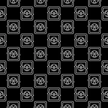 Radiation inside Arrows vector Nuclear Zone thin line dark seamless pattern Stock Illustration