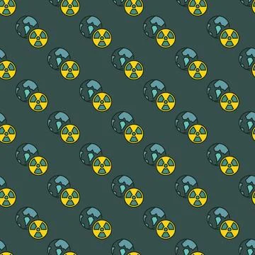 Radiation Sign with Earth Globe vector colored seamless pattern Illustrazione stock
