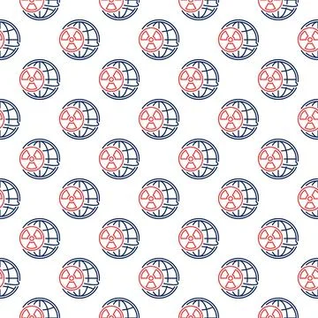 Radiation symbol with Earth Globe vector seamless pattern in thin line style Illustrazione stock
