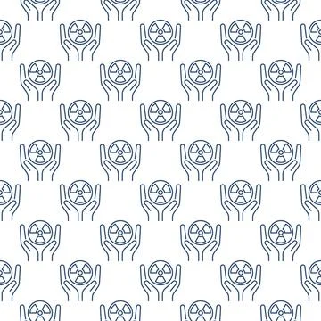 Radiation symbol inside Hands vector linear seamless pattern Illustrazione stock