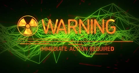 Radiation symbol with warning text over green geometric network background 스톡 동영상 304160497