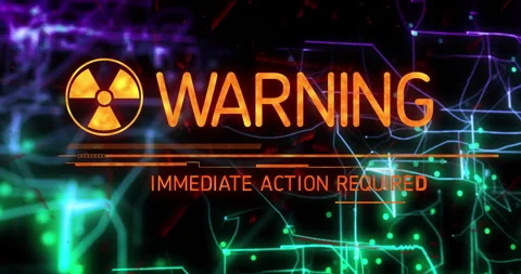 Radiation warning sign with animation on digital network and glowing lines Stock Footage 304201886