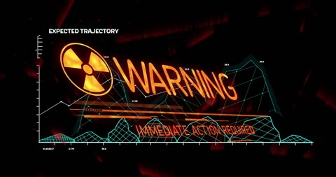 Radiation warning sign with urgent message over data graphs in animation Stock Footage 304648658