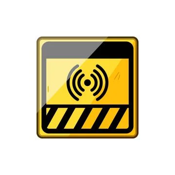 Radiation wave warning sign with hazard stripes Stock Illustration
