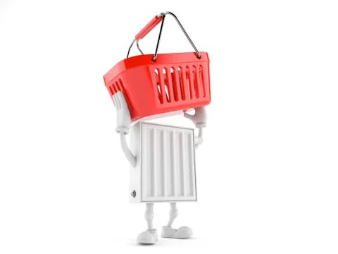 Radiator character holding empty shopping basket Stock Illustration