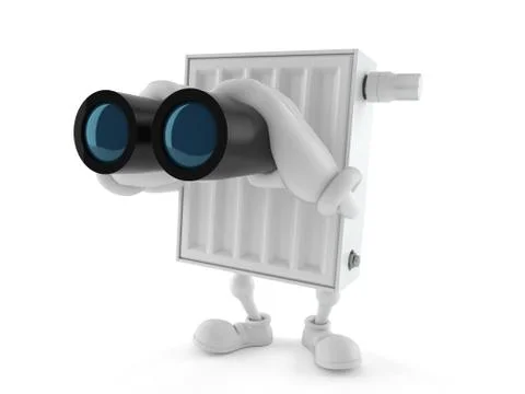 Radiator character looking through binoculars Stock Illustration