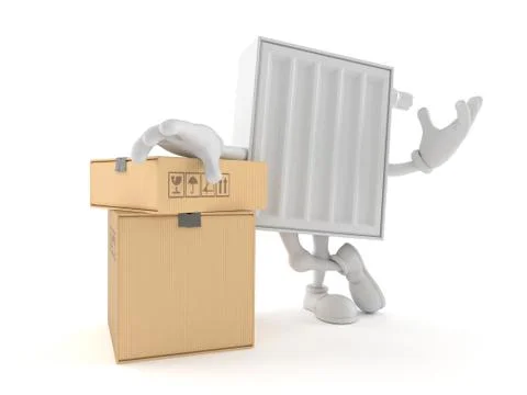 Radiator character with stack of boxes Illustrazione stock