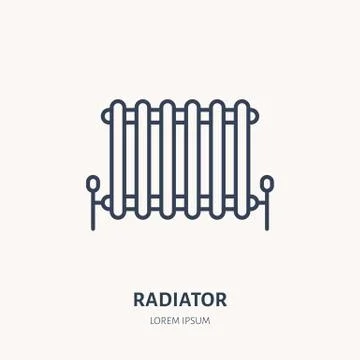 Radiator flat logo, line icon. House heating vector illustration. Sign of Illustrazione stock