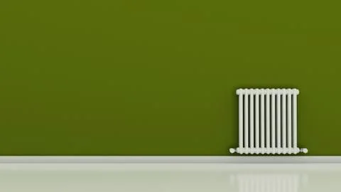 Radiator on a wall in an empty room, render 3D Stock Illustration