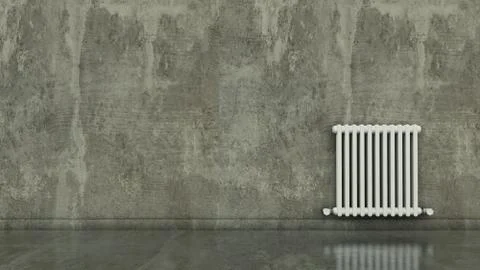Radiator on a wall in an empty room, render 3D Stock Illustration