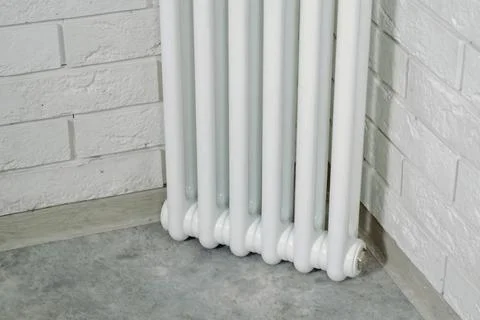 Radiators of the heating system are white. warm radiators. Stock Photos