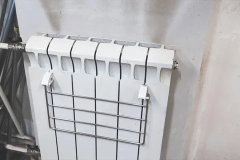 Radiators of the heating system are white. warm radiators. Stock Photos