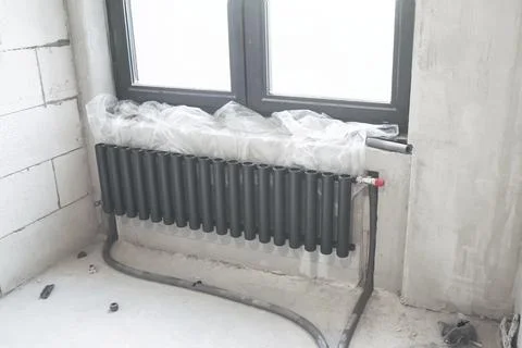 Radiators of heating system, Radiators with cylindrical tubes. Stock Photos