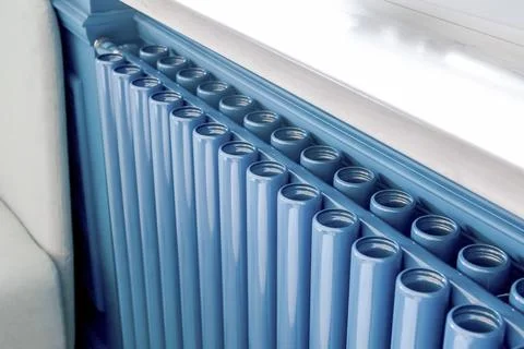 Radiators of heating system, Radiators with cylindrical tubes. Stock Photos