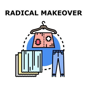 Radical makeover concept transforming old clothes and fashion Illustrazione stock