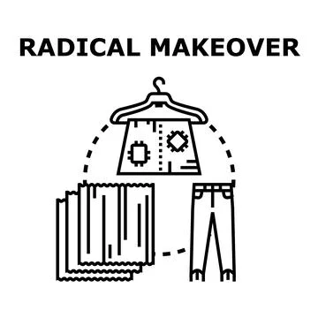 Radical makeover concept transforming old clothes and fashion Illustrazione stock