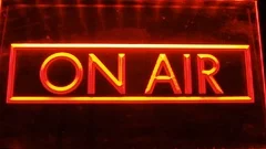 ON AIR studio light sign. Media broadcasting warning sign. Live board  production record attention.