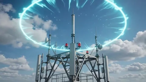 Radio Antenna Emitting Digital Connectivity Signal. Stock-Footage 341268275