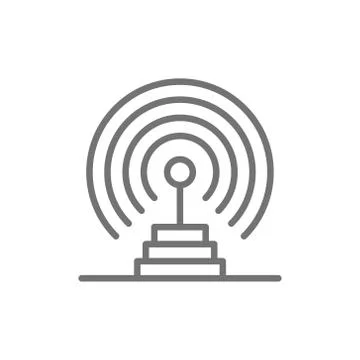 Radio antenna, radar detection system, receiver, transmitter line icon. Stock Illustration