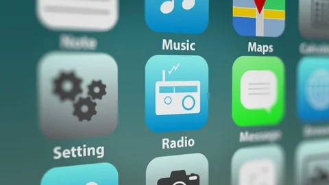 Radio App Icon with Notifications on Smart Phone Screen Stock Footage 124492695