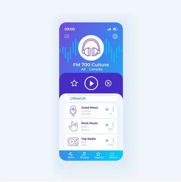 Radio application smartphone interface vector template Stock Illustration