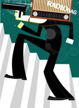Radio bag with man Stock Illustration