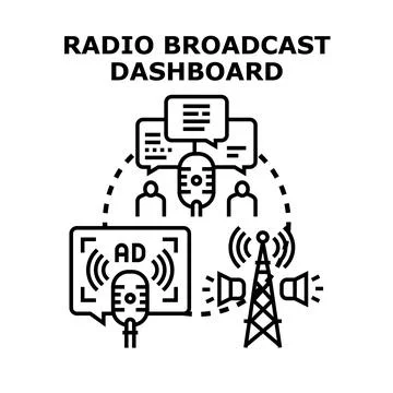 Radio broadcast dashboard concept transmitting news to audience Stock-Illustration