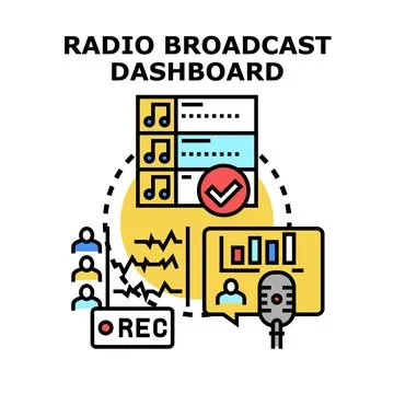 Radio broadcasting dashboard managing audio content and live stream Stock Illustration