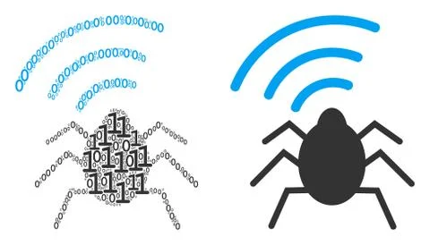 Radio Bug Collage of Binary Digits 스톡 일러스트