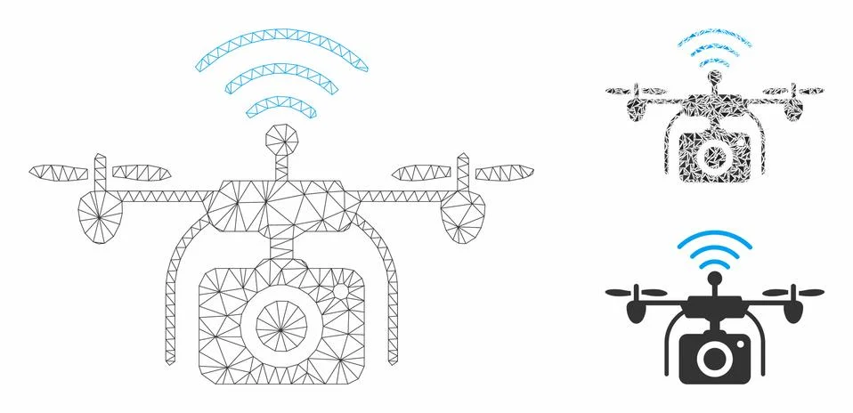 Radio Camera Drone Vector Mesh 2D Model and Triangle Mosaic Icon Stock Illustration
