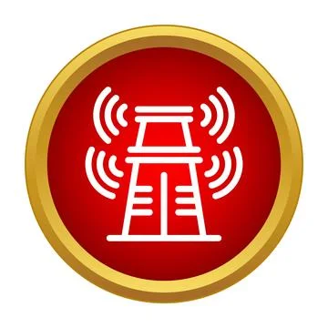 Radio communication tower transmitting wireless signal button Stock Illustration