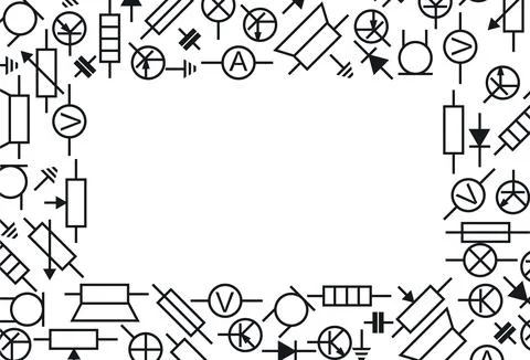 Radio component. Frame picture. Resistor, transistor, diode and capacitor. Ra Stock Illustration