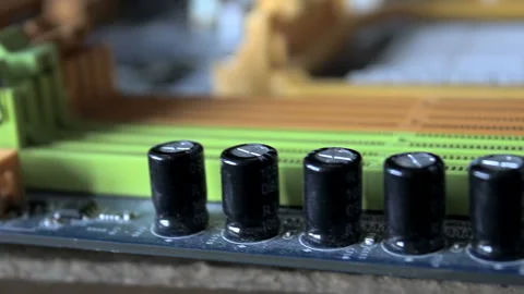 Radio components are capacitors and chokes on the computer's motherboard. Stock Footage 145715938