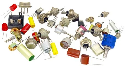 Radio components on white Foto stock