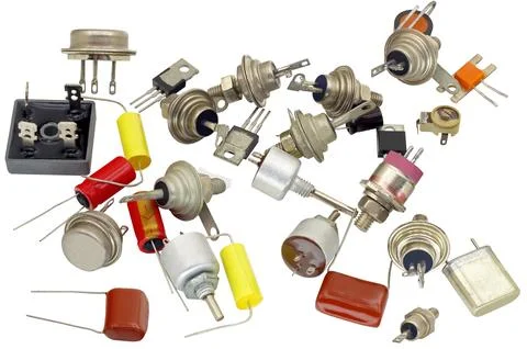 Radio components on white Foto stock