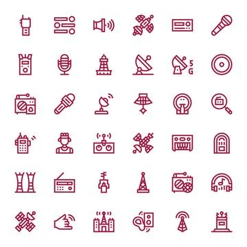 Radio Comprehensive Vector Bundle with 36 Pixel Optimized Bold Line 128x128.. Stock Illustration