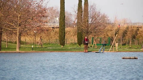 Radio control model at lake park Stock Footage 47986079
