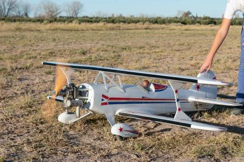 Radio controlled airplane engine start Stock Photos