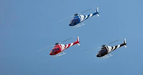 Radio controlled model helicopter in flight Stock Photos