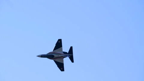 Radio Controlled Model Leonardo M-346 Aerial Maneuver Clear Blue Sky Long Shot Stock Footage 334293405