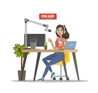 Radio dj on air. Illustrazione stock