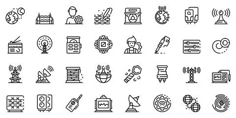 Radio engineer icons set, outline style Stock Illustration