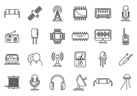 Radio engineer tool icons set, outline style Stockillustratie