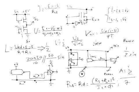 Radio engineering schemes. electronic formulas and expressions. scientific and Stock Illustration