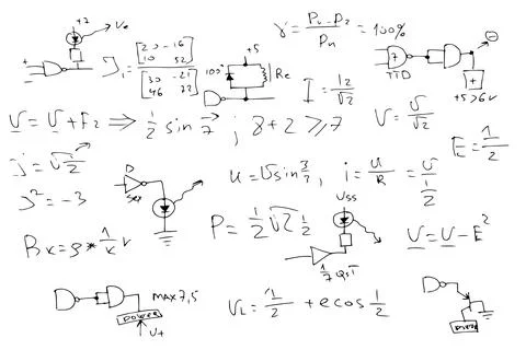 Radio engineering schemes. electronic formulas and expressions. scientific and Stock Illustration
