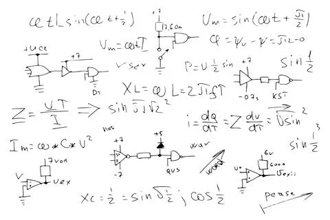 Radio engineering schemes. electronic formulas and expressions. scientific and Stock Illustration